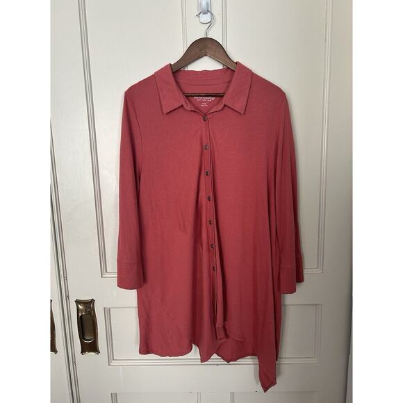 Soft Surroundings Button Front Tunic Blouse Womens Size XL Coral Boho Casual - Picture 1 of 8